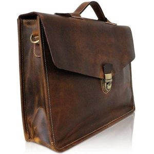 Corno d´Oro Aktentasche Echt Leder HANDMADE Business Laptoptasche für Damen und Herren, groß für 15,6 Zoll Laptop, leichtes Gewicht, Vintage Braun