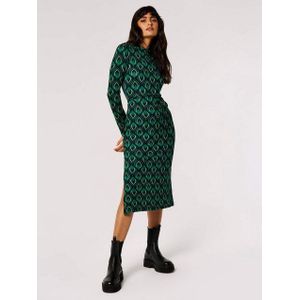 Apricot Druckkleid Geometrisch gemustertes Midikleid, (2-tlg., Stoffgürtel) mit Bindeband