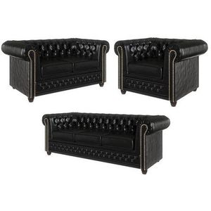S-Style Möbel Polstergarnitur Chesterfield Jeff 3+2+1 mit Schlaffunktion aus veganem Leder, (3-Sitzer-Sofa mit Schlaffunktion, 2-Sitzer-Sofa, Sessel), mit Wellenfederung