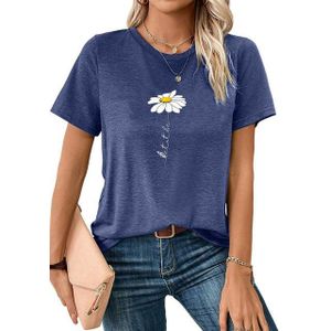 PYL Kurzarmshirt Damen Sommer Kurzarmbluse Locker Gänseblümchen Print-Shirt