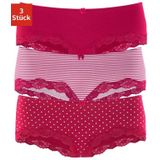 LASCANA Panty (3er-Pack) aus elastischer Baumwolle mit zarter Spitze