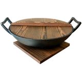 Nabe Wok Gietijzer set met 2 Deksel+Onderzetter Ø 36 cm