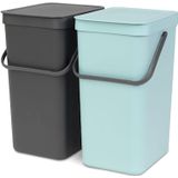 Prullenbak 'SORT & GO' Mint/Antraciet 2x16 L