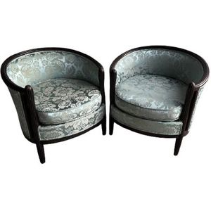 Art Deco Lounge Zetel Set Met Licht Blauwe Bloem Design.