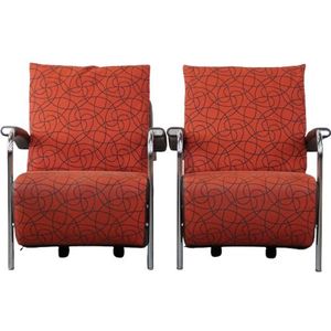 Leolux - Fauteuil - 73 x 73 x 85 cm - Katoen/Leer/Chroom - Metallic/Bruin/Rood - Tweedehands - Tweedehands - Reliving