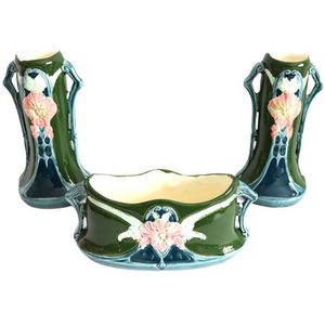 Art Nouveau Aardewerk Kaststel Een Jardinière En Twee Vazen, Begin 1900 - Tweedehands - Reliving