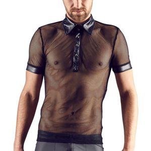 Hemd aus Netz und Wetlook mit Polokragen und kurzen Ärmeln