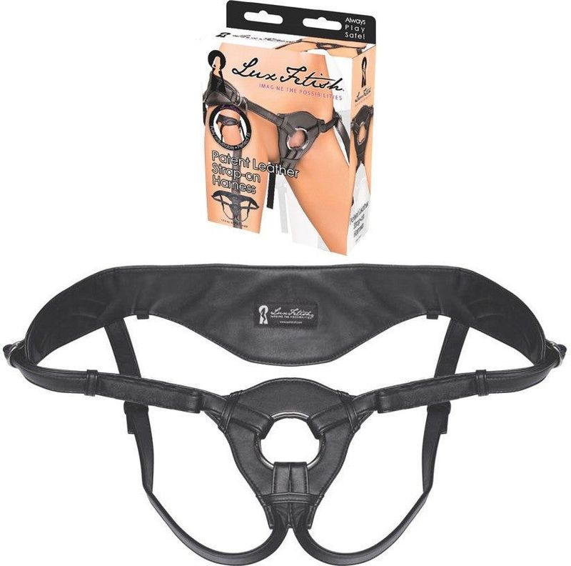 LUX FETISH Patent Leather Strap-on Harness black
