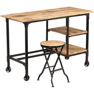 vidaXL Schreibtisch mit Klapphocker Mangoholz Massiv 115x50x76 cm