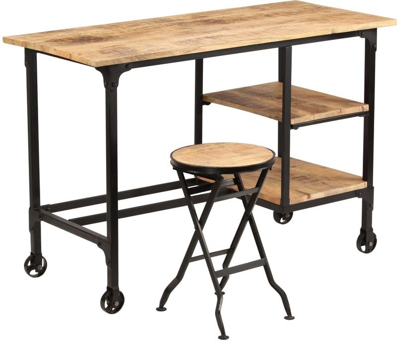 vidaXL Schreibtisch mit Klapphocker Mangoholz Massiv 115x50x76 cm