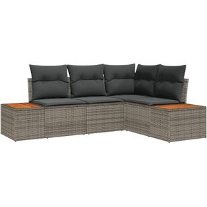 vidaXL 4-teiliges Garten-Sofa-Set mit Kissen in Grau aus Poly-Rattan und Akazie
