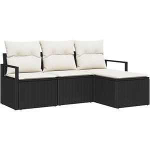 vidaXL 4-teiliges Garten Sofa Set mit Kissen Schwarz Poly Rattan,  2-Sitzer Garten Sofa mit Kissen Schwarz Poly Rattan
