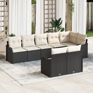 vidaXL 8-teiliges Garten Sofa Set mit Kissen Schwarz Poly Rattan,  2-Sitzer Garten Sofa mit Kissen Schwarz Poly Rattan