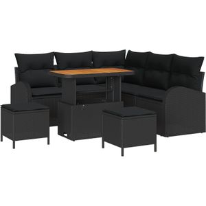 vidaXL 8-teiliges Garten Sofa Set mit Kissen Schwarz Poly Rattan Akazie,  2-Sitzer Garten Sofa mit Kissen Schwarz Poly Rattan,  3-teiliges Garten Essset mit Kissen Schwarz Poly Rattan Akazie