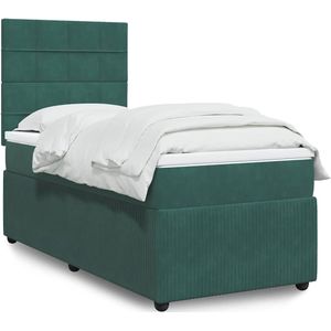 vidaXL Boxspringbett mit Matratze Dunkelgrün 100x200 cm Samt