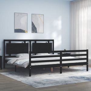 vidaXL Massivholzbett mit Kopfteil Schwarz 200x200 cm