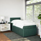 vidaXL Boxspringbett mit Matratze Dunkelgrün 90x190 cm Samt