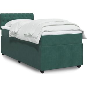 vidaXL Boxspringbett mit Matratze Dunkelgrün 90x190 cm Samt