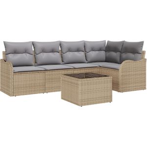 vidaXL 6-teiliges Garten Sofa Set mit Kissen Schwarz Poly Rattan,  2-Sitzer Garten Sofa mit Kissen Beige Poly Rattan