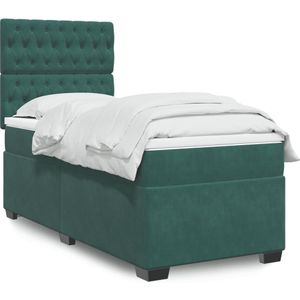 vidaXL Boxspringbett mit Matratze Dunkelgrün 90x200 cm Samt