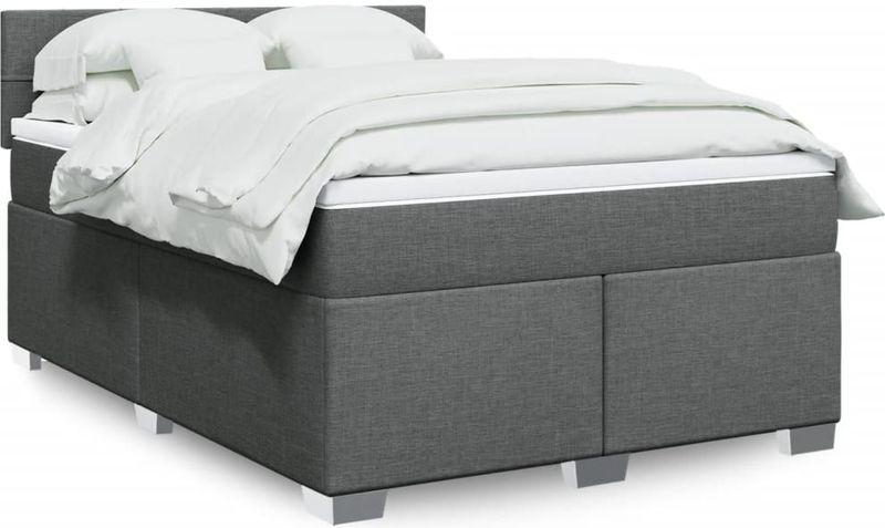 vidaXL Boxspringbett mit Matratze Dunkelgrau 160x200 cm Stoff
