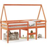 vidaXL Hochbett mit Dach Wachsbraun 80x200 cm Massivholz Kiefer