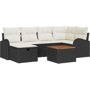 vidaXL 7-teiliges Garten-Sofaset mit Kissen, schwarzes Poly-Rattan,  2-Sitzer Garten-Sofa mit Stauraum & Kissen, schwarzes Poly-Rattan