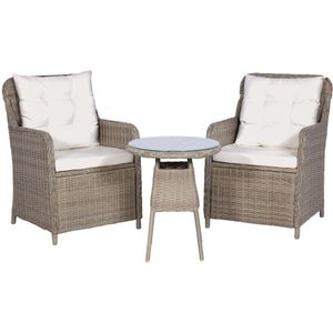 vidaXL 3-tlg. Bistro-Set mit Auflagen und Kissen Poly Rattan Braun