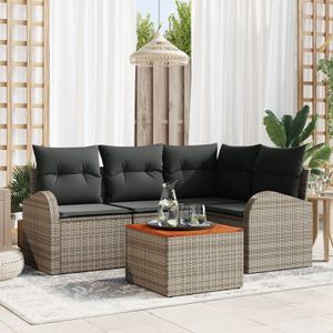 vidaXL 5-teiliges Gartensofa Set mit Kissen Grau Poly Rattan Akazie