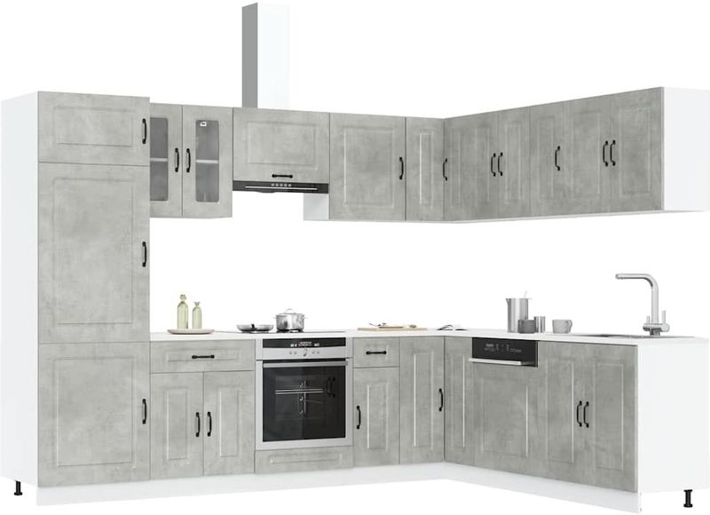 vidaXL 14-tlg. Küchenschrank-Set Kalmar Betongrau Holzwerkstoff