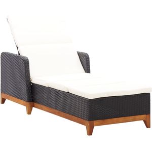 vidaXL Sonnenliege Poly Rattan und Massivholz Akazie Schwarz