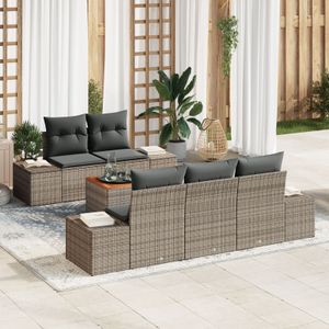 vidaXL 6-teiliges Gartensofa-Set mit Kissen Grau Poly Rattan