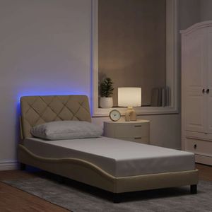 vidaXL Bettgestell mit LED ohne Matratze Creme 90x190 cm Stoff