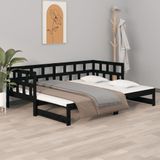 vidaXL Tagesbett Ausziehbar Schwarz Massivholz Kiefer 2x(90x200) cm