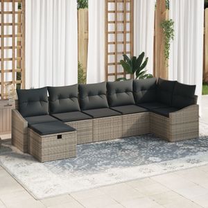 vidaXL 7-teiliges Garten Sofa Set mit Kissen Graues Poly Rattan