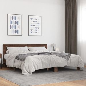 vidaXL Bettgestell Braun Eichen-Optik 200x200 cm Holzwerkstoff Metall