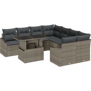 vidaXL 9-teilige Garten-Sofa Set mit Kissen Grau Poly Rattan