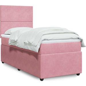 vidaXL Boxspringbett mit Matratze Rosa 90x200 cm Samt