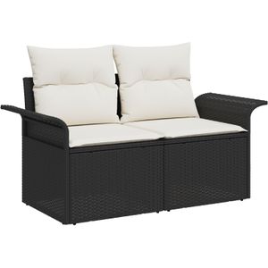 vidaXL Gartensofa 2-Sitzer mit Stauraum und Kissen Schwarz Poly Rattan