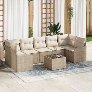 vidaXL 8-teiliges Garten-Sofa Set mit Kissen Beige Poly Rattan,  2-Sitzer Garten-Sofa mit Kissen Beige Poly Rattan