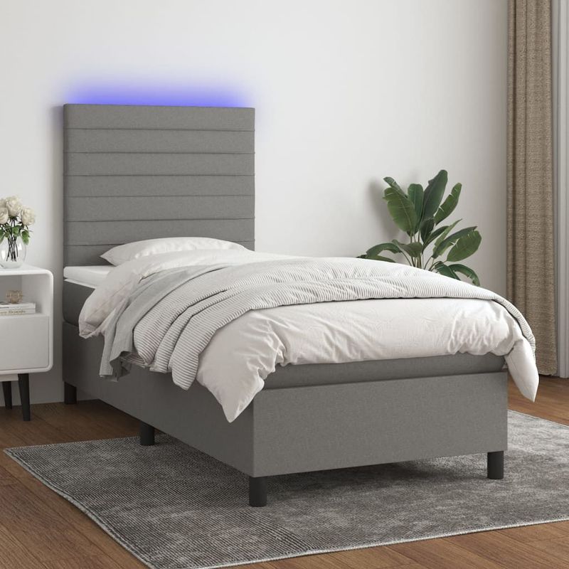 vidaXL Boxspringbett mit Matratze & LED Dunkelgrau 100x200 cm Stoff