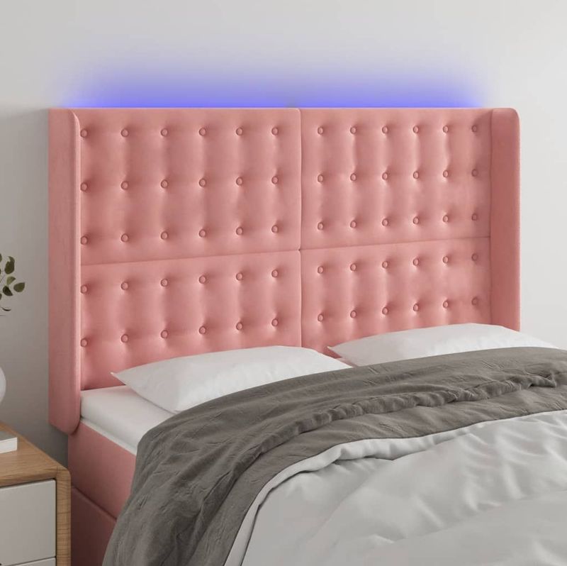 vidaXL LED Kopfteil Rosa 147x16x118/128 cm Samt