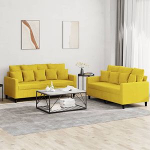 vidaXL 2-tlg. Sofagarnitur mit Kissen Gelb Samt