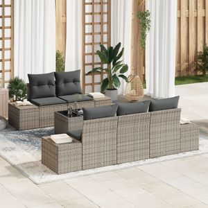 vidaXL 6-teiliges Garten Sofa Set mit Kissen Grau Poly Rattan