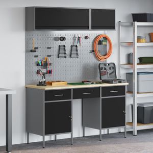 vidaXL 8-tlg. Werkbank-Set Schwarz Stahl