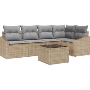 vidaXL 6-tlg. Garten-Sofagarnitur mit Kissen Schwarz Poly Rattan