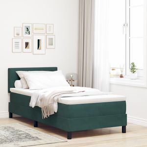 vidaXL LED Boxspringbett mit Matratze Dunkelgrün 80x200 cm Samt