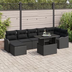 vidaXL 8-teiliges Garten Sofa Set mit Kissen Schwarz Poly Rattan,  2-Sitzer Garten Sofa mit Kissen Schwarz Poly Rattan