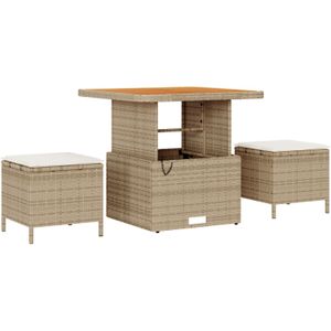 vidaXL 3-tlg. Garten-Essgruppe mit Kissen Beige Poly Rattan Akazie
