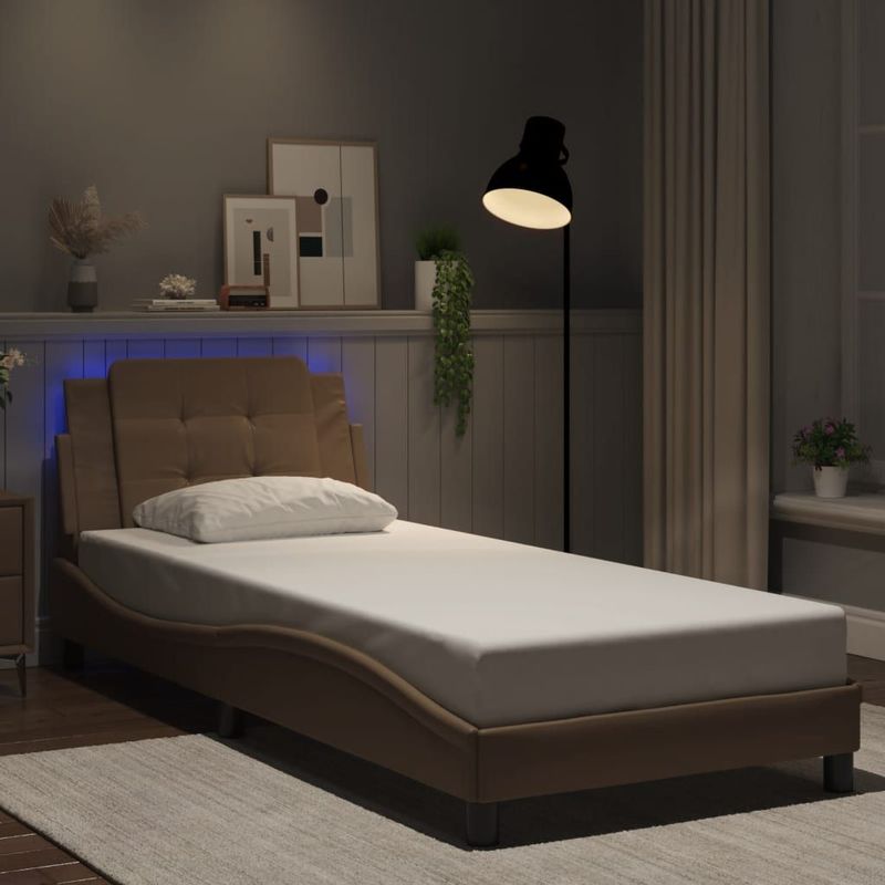 vidaXL Bettgestell mit LED Cappuccino-Braun 90x190 cm Kunstleder